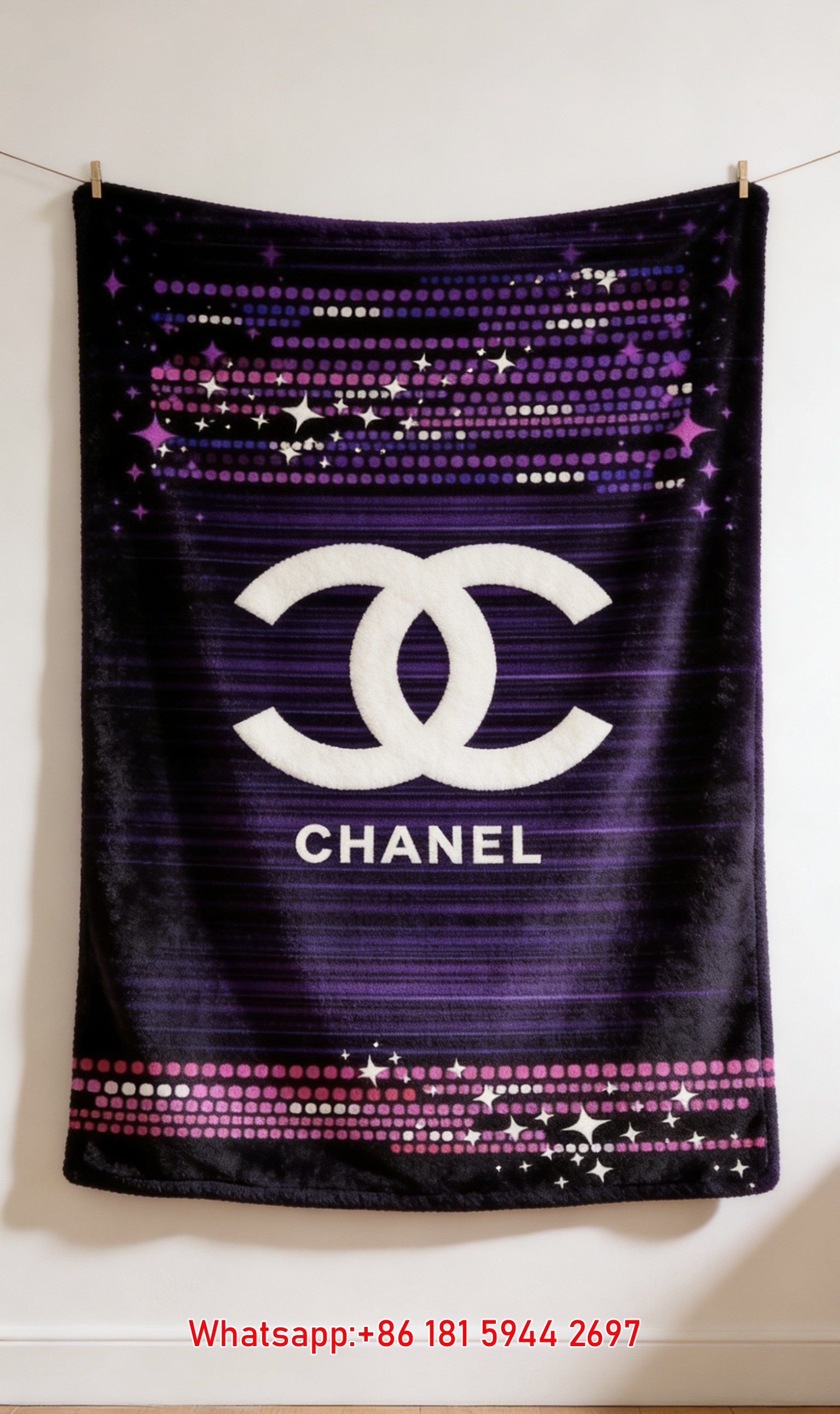 Chanel Purple Neon CC Logo Flannel Throw Blanket IMG_7286